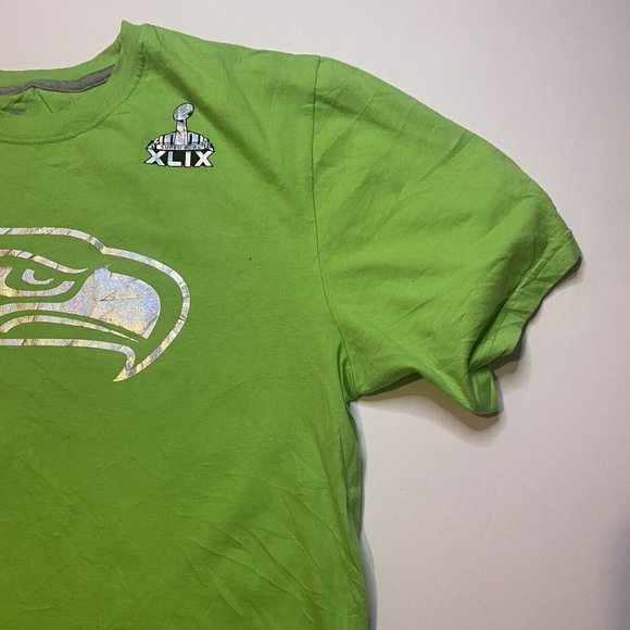 Seahawks Seattle NFL Superbowl XLIX Champions Nike T-Shirt Men's XL Lime Green - Picture 2 of 6